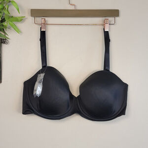 Cacique Lightly Lined Multi Way Strapless Black Bra Clear Solid Straps 42DDD